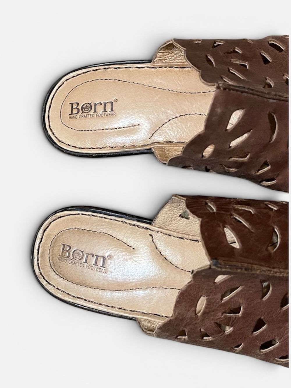 Børn Leather Laser Cut Wedge Slide Sandals Boho Comfort Size 8 - Picture 7 of 9
